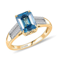 Luxoro 10K Yellow Gold AAAA Cambodian Blue Zircon, Diamond (I2) (0.20 cts) Ocean Crest Ring (Size 6.0) 5.22 ctw