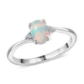 Premium Ethiopian Welo Opal, Luxuriant Lab Grown Diamond (G-H, SI) Ring in Rhodium Over Sterling Silver (Size 10.0) 0.60 ctw - Sticky add to cart bar