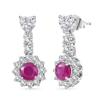 Certified & Appraised D'Joy Premium Montepuez Ruby and Moissanite 4.37 ctw Earrings in Rhodium Over Sterling Silver