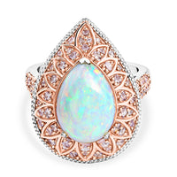 D'Joy AAA Ethiopian Welo Opal and Natural Pink Diamond 4.00 ctw Ring in Rhodium Over Sterling Silver