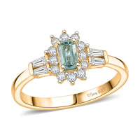 D'Joy Boyaca Colombian Emerald, Moissanite Ring in 18K Vermeil YG Over Sterling Silver (Size 10.0) 0.80 ctw