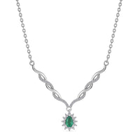 D'Joy Boyaca Colombian Emerald and Moissanite 0.80 ctw Flame Drop Necklace in Rhodium Over Sterling Silver 18-20 Inches