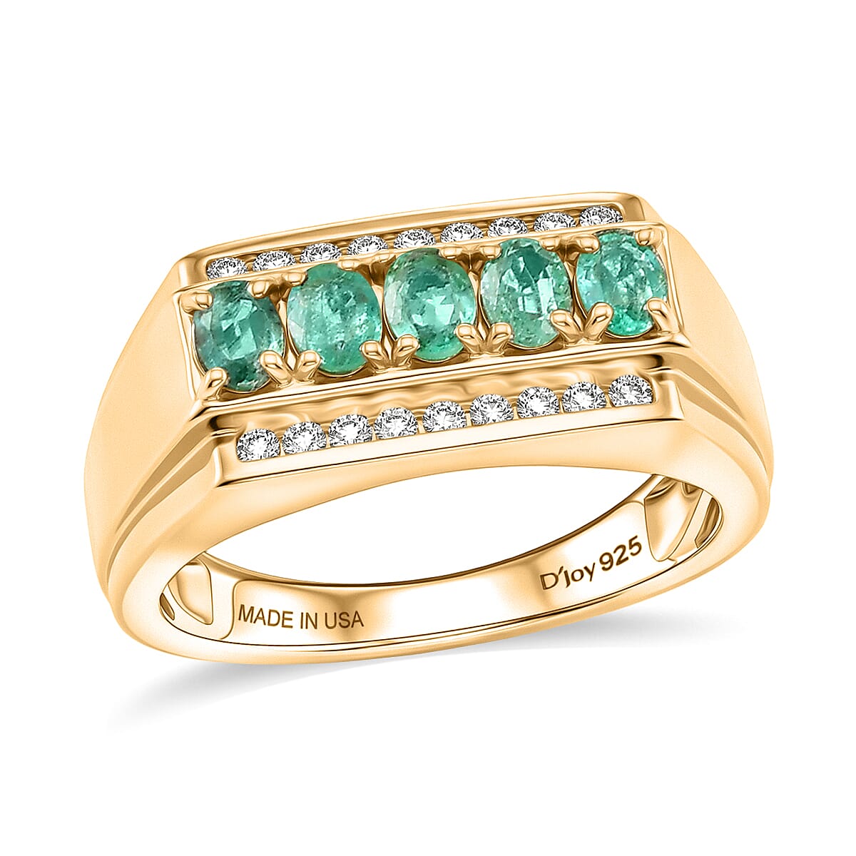D'Joy Boyaca Colombian Emerald, Moissanite Ring in 18K Vermeil YG Over Sterling Silver (Size 10.0) 1.00 ctw