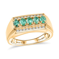 D'Joy Boyaca Colombian Emerald, Moissanite Ring in 18K Vermeil YG Over Sterling Silver (Size 10.0) 1.00 ctw