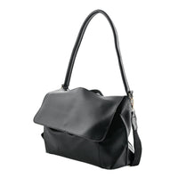 Black Faux Leather Satchel with Adjustable Shoulder Strap (12"x10")