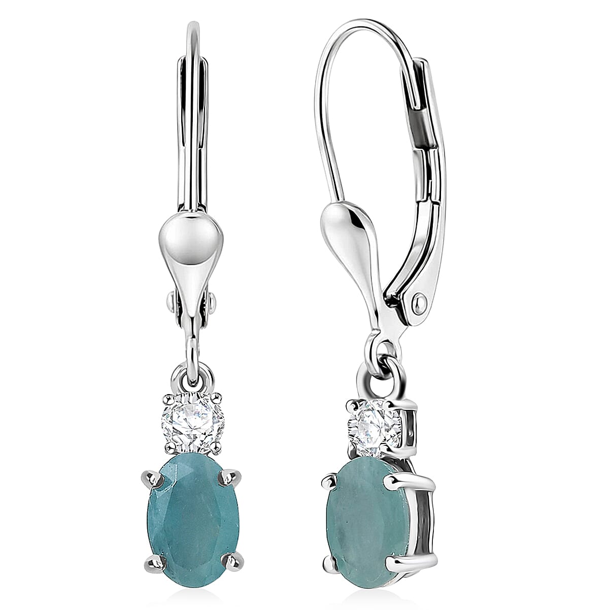 D'Joy Premium Grandidierite and Moissanite 1.10 ctw Timeless Harmony Earrings in Rhodium Over Sterling Silver