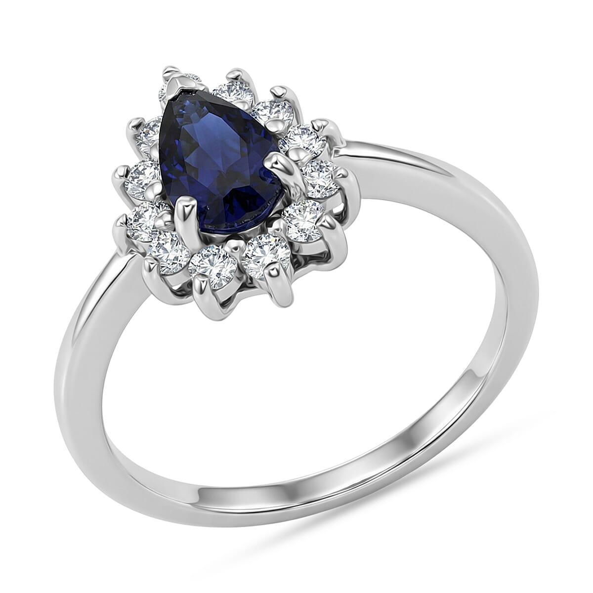 D'Joy Premium Catalina Iolite, Moissanite Ring in Rhodium Over Sterling Silver (Size 10.0) 1.10 ctw