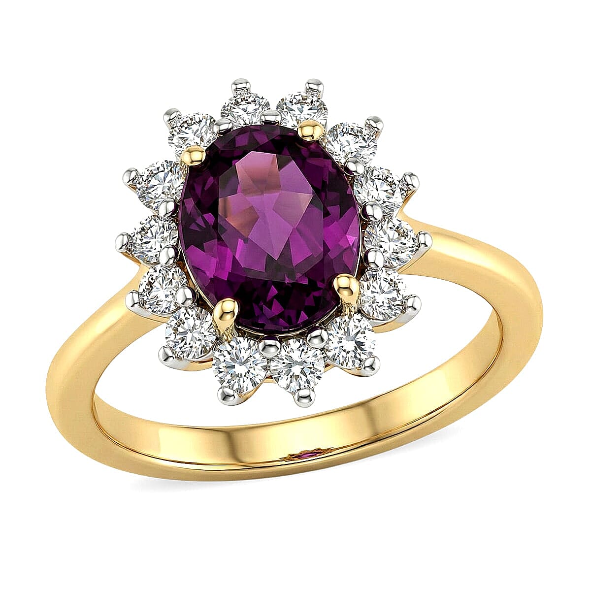 10K Yellow Gold AAA Radiant Ember Garnet, Luxuriant Lab Grown Diamond (E-F, VS) (0.50 cts) Ring (Size 10.0) 2.50 ctw