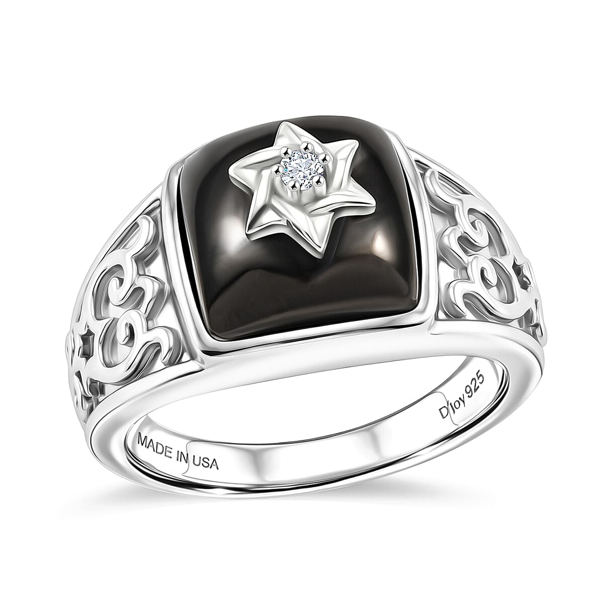 D'Joy Passport to Israel Artisan Crafted Premium Elite Shungite, White Zircon Ring in Sterling Silver (Size 10.0) 2.85 ctw
