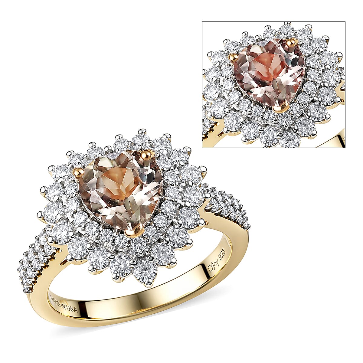 Certified & Appraised D'Joy Premium Turkizite, Moissanite Heart Ring in 18K Vermeil YG Over Sterling Silver (Size 10.0) 2.40 ctw