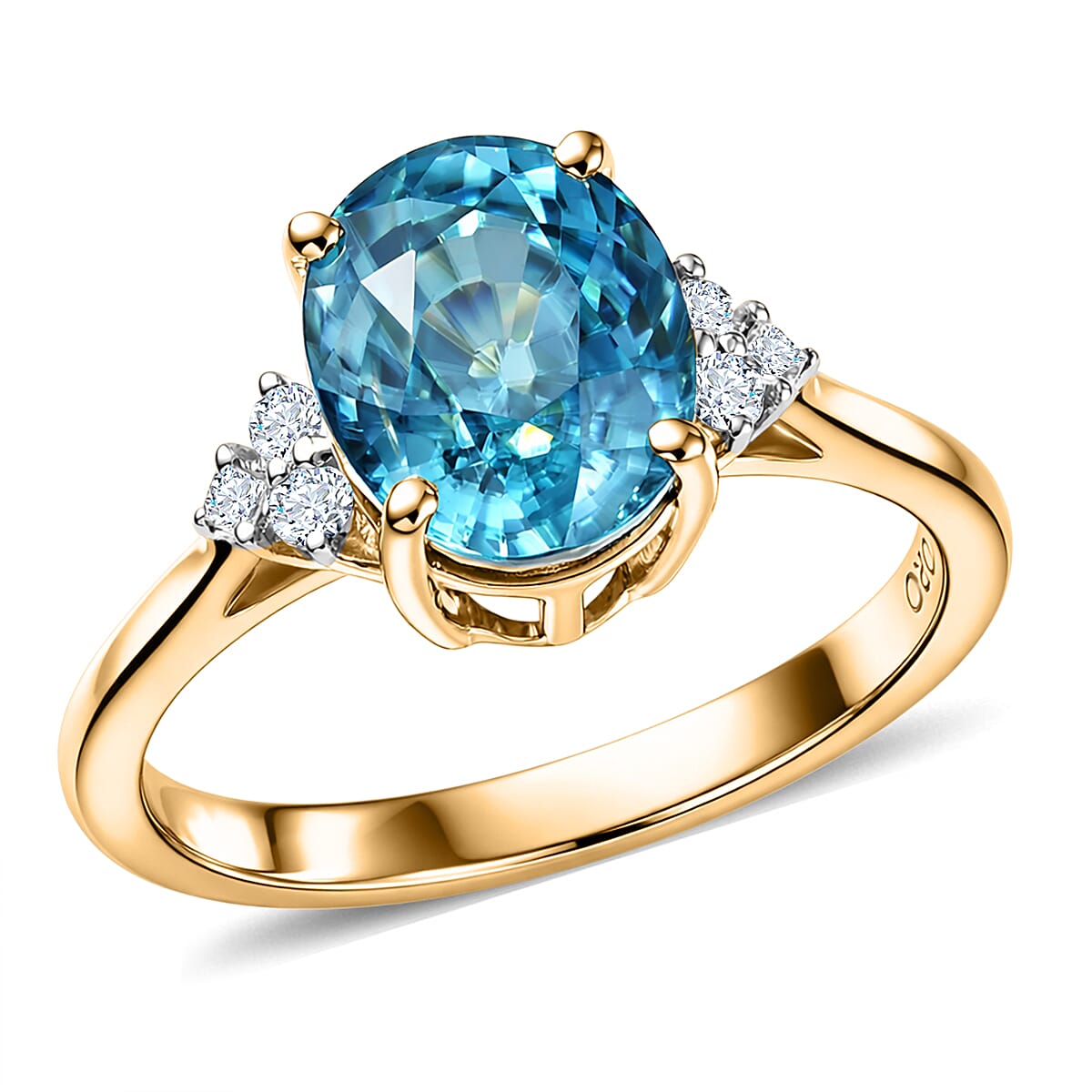 Luxoro 10K Yellow Gold AAAA Cambodian Blue Zircon, Diamond (I2) (0.15 cts) Ring (Size 6.0) 4.75 ctw