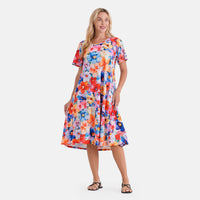 LA Marey Green Double Knit Brushed Line Dress with Short Sleeves