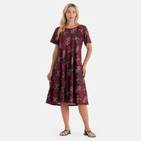 LA Marey Green Double Knit Brushed Line Dress with Short Sleeves