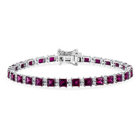 D'Joy Premium Radiant Ember Garnet and Moissanite 13.50 ctw Bracelet in Rhodium Over Sterling Silver (7.25 In)