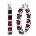 D'Joy Premium Radiant Ember Garnet, Moissanite Royal Fire Hoop Earrings in Rhodium Over Sterling Silver 8.10 ctw - Sticky add to cart bar