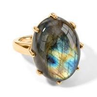 EverTrue Malagasy Labradorite Solitaire Ring in 18K YG Plated (Size 10.0) 17.80 ctw
