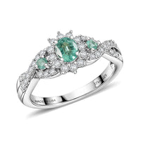 D'Joy Boyaca Colombian Emerald, Moissanite Ring in Rhodium Over Sterling Silver (Size 6.0) 0.70 ctw
