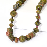EverTrue Unakite, Mozambique Garnet Necklace (18 Inches) in 18K YG Plated 215.00 ctw