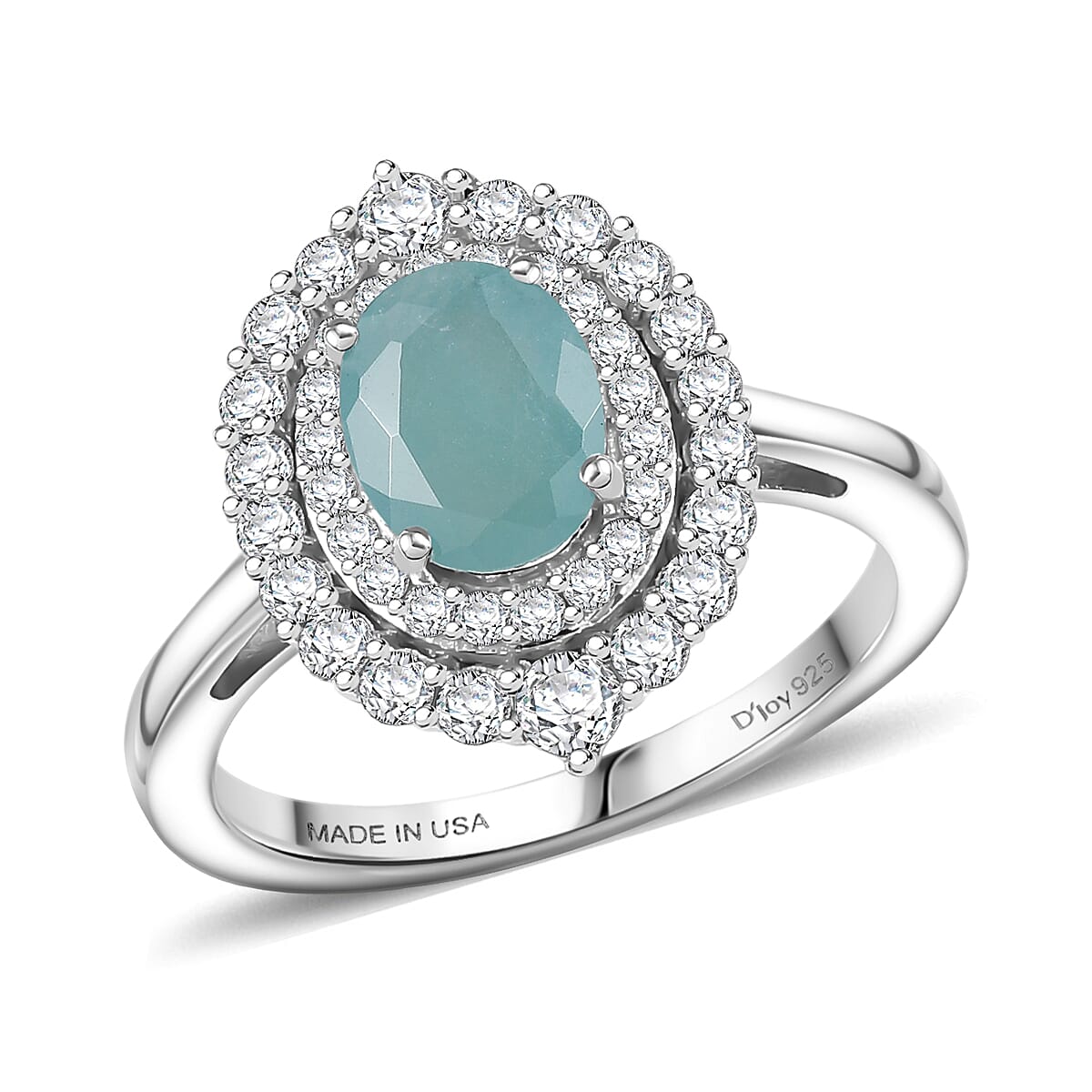 D'Joy Premium Grandidierite, Moissanite Ring in Rhodium Over Sterling Silver (Size 7.0) 1.85 ctw