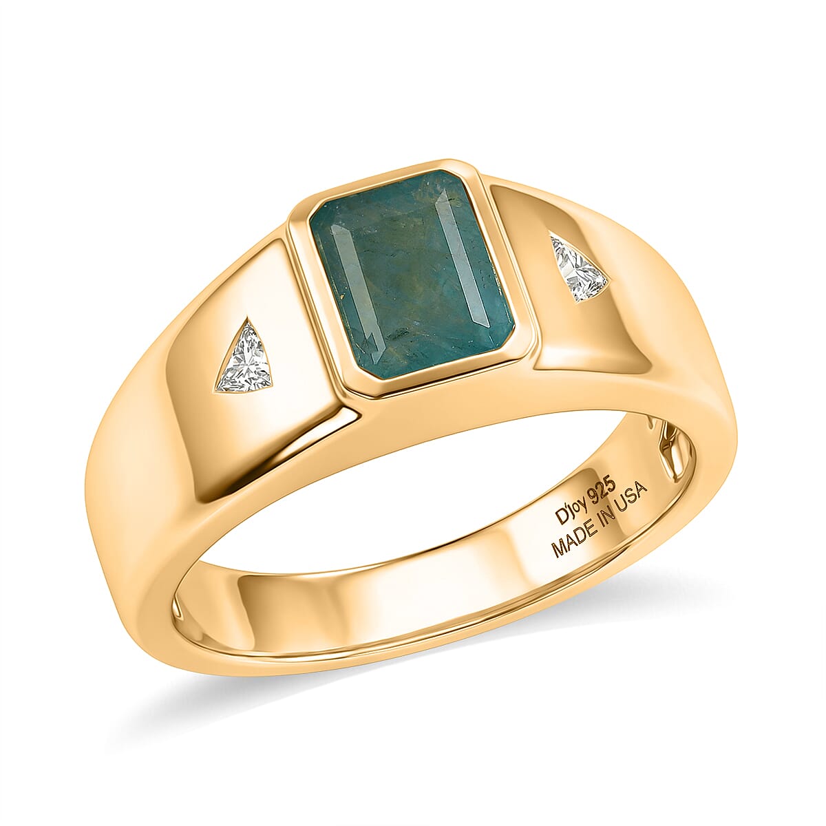 D'Joy Premium Grandidierite, Moissanite Ring in 18K Vermeil YG Over Sterling Silver (Size 11.0) 1.80 ctw