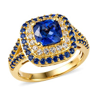 EverTrue Lab Created Blue and White Sapphire Halo Ring in 18K YG Plated (Size 10.0) 3.85 ctw
