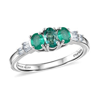 D'Joy Boyaca Colombian Emerald, Diamond Ring in Rhodium Over Sterling Silver (Size 10.0) 0.60 ctw