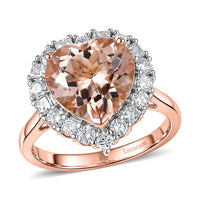 10K Rose Gold AAA Marropino Morganite, Luxuriant Lab Grown Diamond (G-H, SI) Heart Ring (Size 9.0) 4.86 ctw