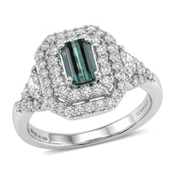 Certified & Appraised D'Joy Pirineu Lagoon Tourmaline and Moissanite 1.60 ctw Ring in Rhodium Over Sterling Silver