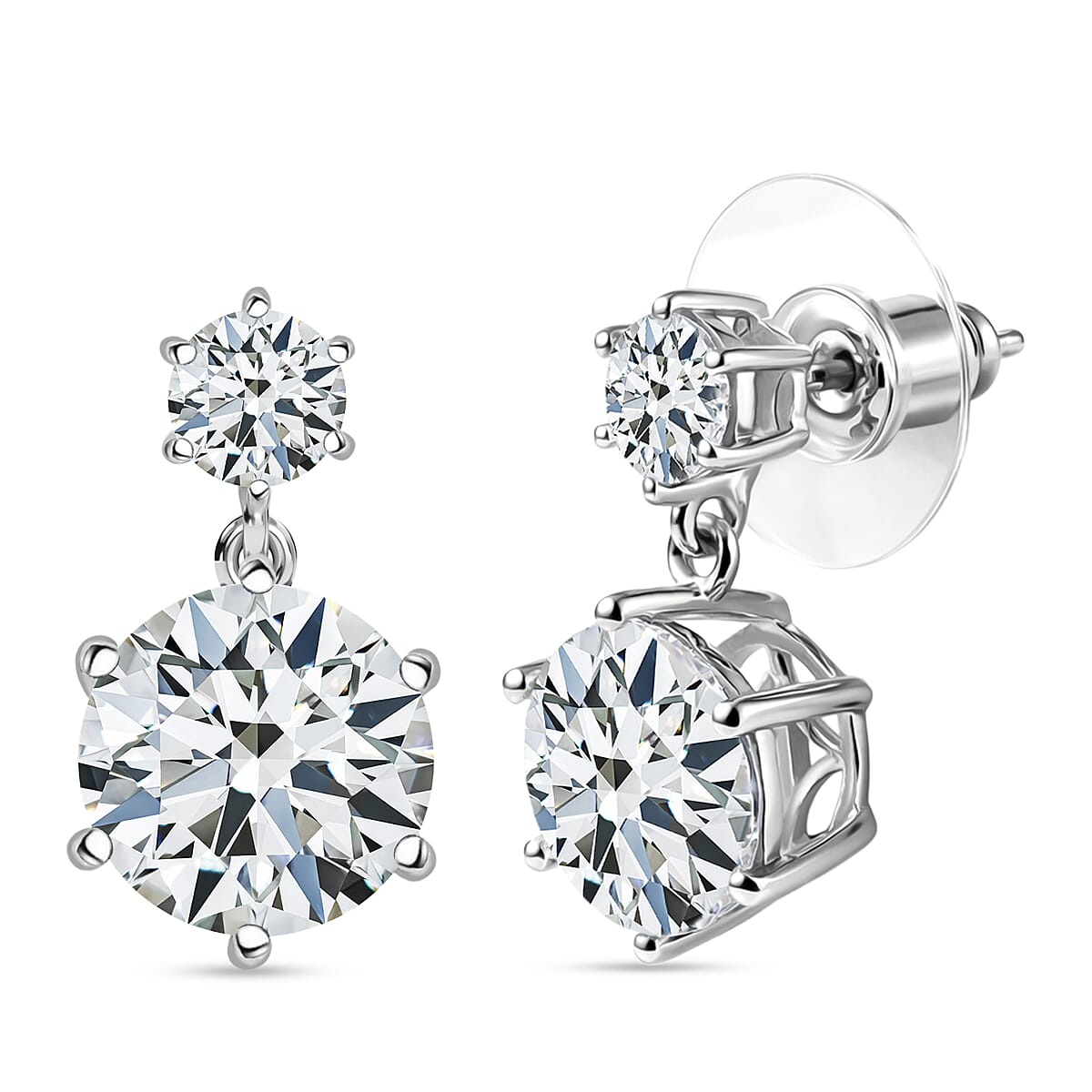 D'Joy Moissanite 7.85 ctw Sparkle Dewdrop Earrings in Rhodium Over Sterling Silver