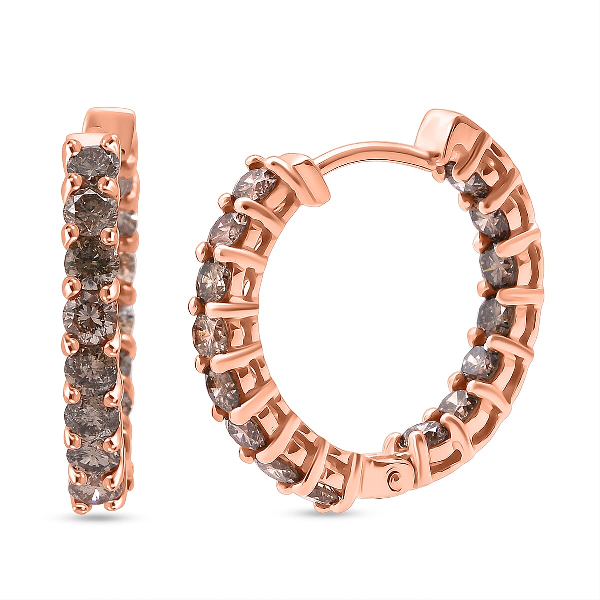 D'Joy Natural Champagne Diamond 2.00 ctw Hoop Earrings in 18K Vermeil Rose Gold Over Sterling Silver