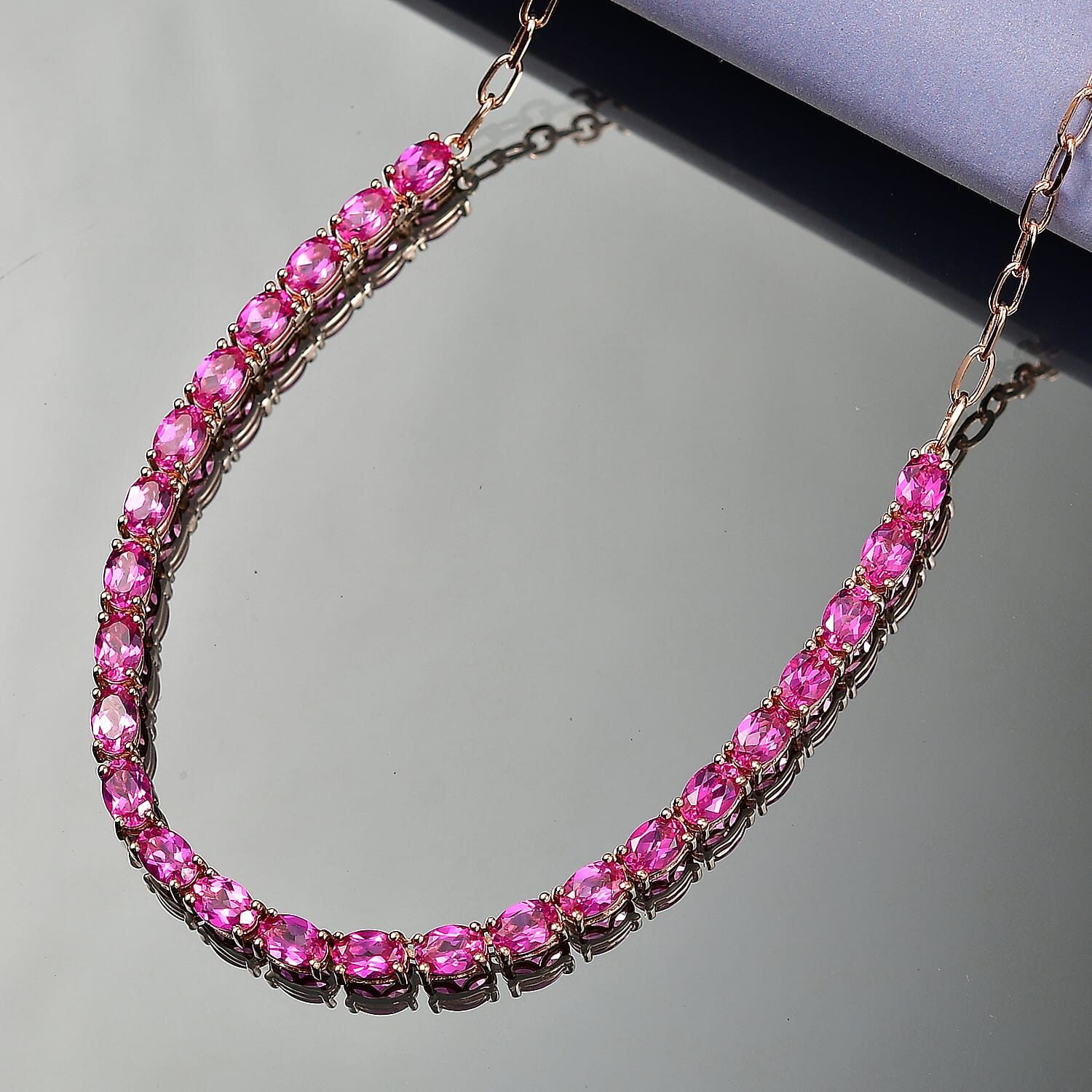 EverTrue Lab Created Pink Sapphire Necklace (18 Inches) in 18K RG Plated 15.50 ctw