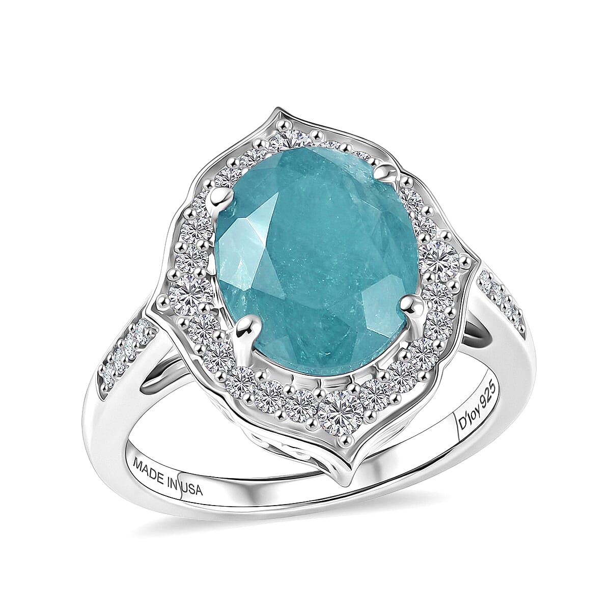 D'Joy Premium Grandidierite, Moissanite Ring in Rhodium Over Sterling Silver (Size 10.0) 4.60 ctw