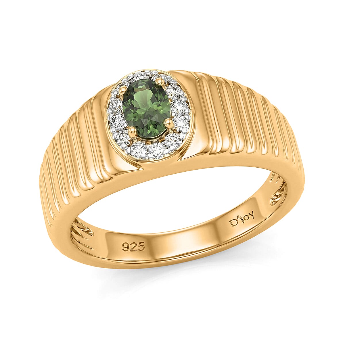 D'Joy Premium Green Sapphire, Moissanite Men's Ring in 18K Vermeil YG Over Sterling Silver (Size 10.0) 0.85 ctw