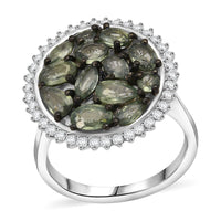 D'Joy Premium Green Sapphire, Moissanite Secret Garden Bloom Ring in Rhodium Over Sterling Silver (Size 10.0) 2.75 ctw