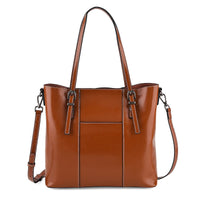 La Marey Brown Herringbone Pattern Genuine Leather Crossbody Bag with Long Strap