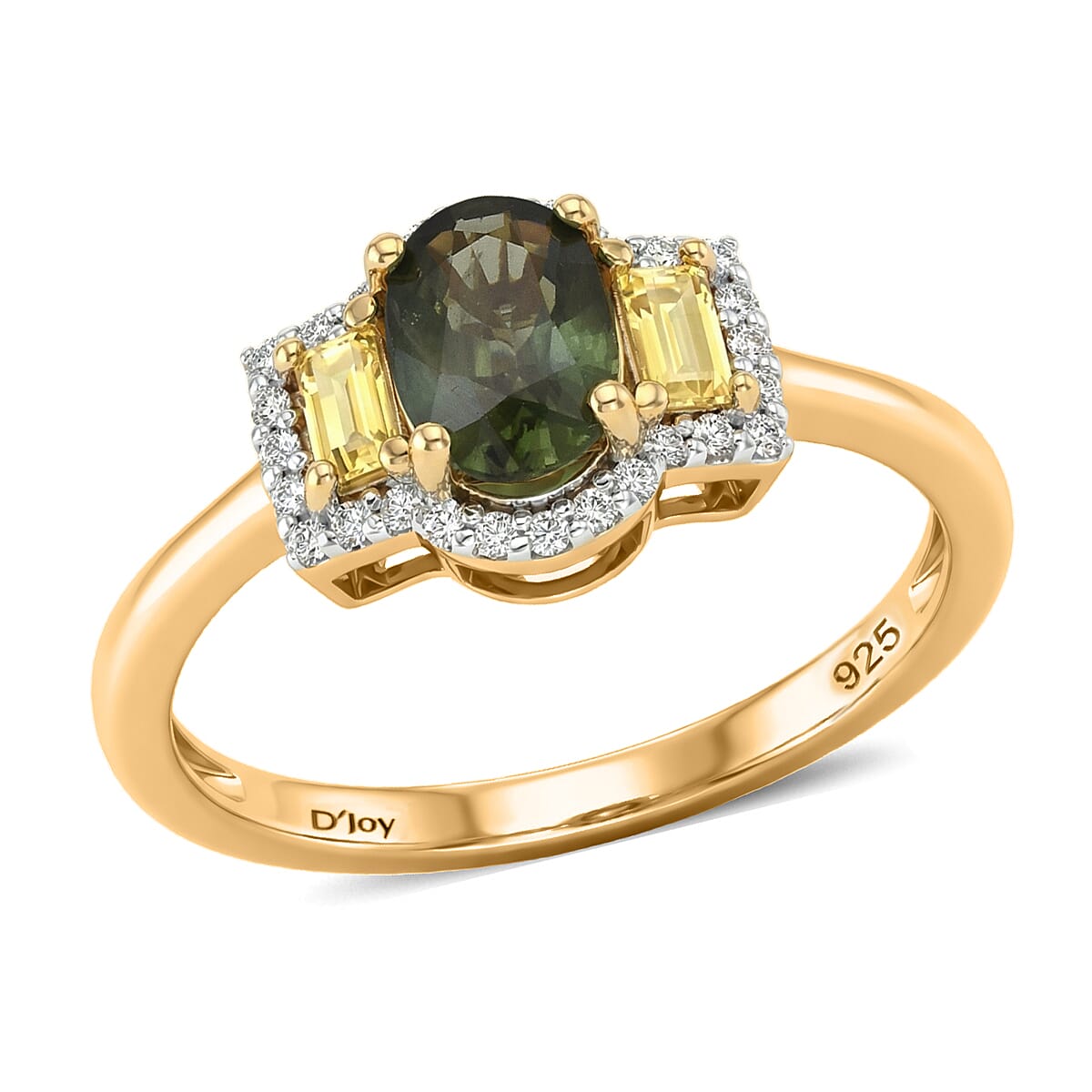 D'Joy Premium Green Sapphire, Moissanite Ring in 18K Vermeil YG Over Sterling Silver (Size 10.0) 1.60 ctw