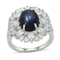 D'Joy Blue Star Sapphire (DF), Multi Gemstone Royal Star Bloom Ring in Rhodium Over Sterling Silver (Size 10.0) 9.80 ctw - Sticky add to cart bar