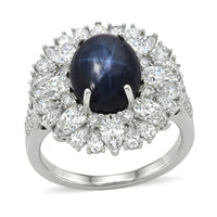 D'Joy Blue Star Sapphire (DF), Multi Gemstone Royal Star Bloom Ring in Rhodium Over Sterling Silver (Size 10.0) 9.80 ctw