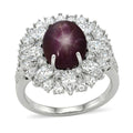 D'Joy Blue Star Sapphire (DF), Multi Gemstone Royal Star Bloom Ring in Rhodium Over Sterling Silver (Size 10.0) 9.80 ctw - Sticky add to cart bar