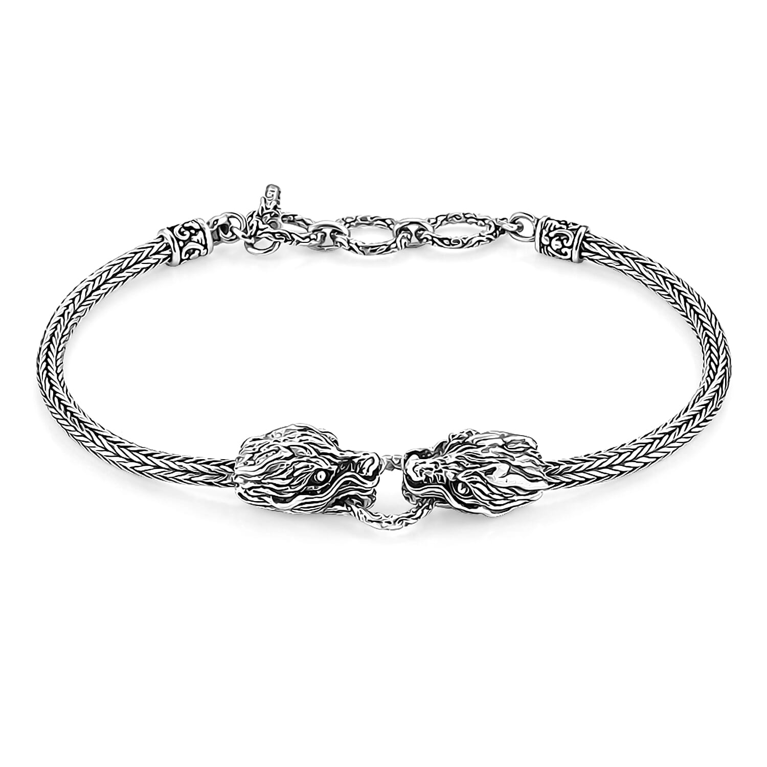 D'Joy Bali Legacy Sterling Silver Dragon Bracelet (6.50-8.0In) (12.70 g)