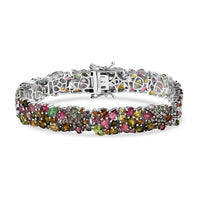 D'Joy Premium Multi-Tourmaline and Champagne Zircon 20.90 ctw Seashell Bracelet in Rhodium Over Sterling Silver (7.25 In)