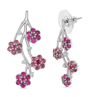 D'Joy Niassa Ruby (FF) and Pink Tourmaline and White Zircon 2.60 ctw Earrings in Rhodium Over Sterling Silver
