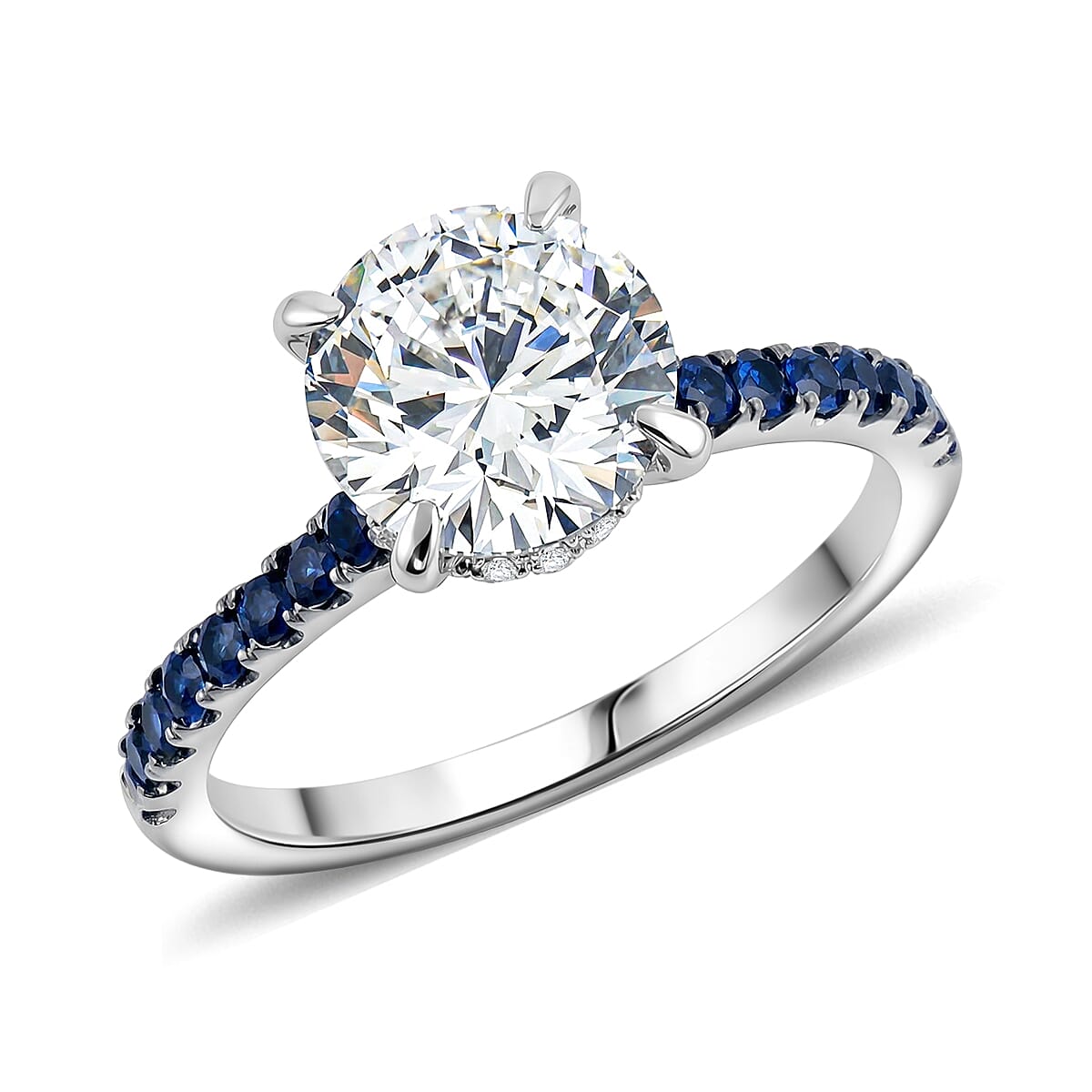 14K White Gold Luxuriant Lab Grown Diamond (VS1), Blue Sapphire Ring (Size 6.0) (Delivery in 7-10 Days) 2.00 ctw