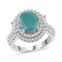 D'Joy Grandidierite, Moissanite Ring in Rhodium Over Sterling Silver (Size 10.0) (Del in 7-10 days) 4.06 ctw