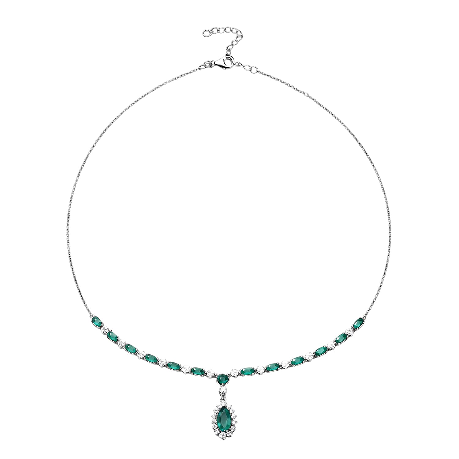 D'Joy Premium Grandidierite and Moissanite 5.00 ctw Necklace in Rhodium Over Sterling Silver 18-20 Inches