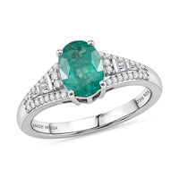 D'Joy Premium Kagem Zambian Emerald, Diamond Ring in Rhodium Over Sterling Silver (Size 10.0) 1.30 ctw