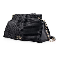Closeout Nicole Miller Black Faux Leather Lazer Cut Shoulder Bag