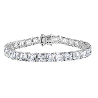 D'Joy Premium Asscher Cut White Topaz Eternal Spark Bracelet in Rhodium Over Sterling Silver (7.25 In) 39.70 ctw