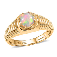 D'Joy Premium Ethiopian Welo Opal Men's Ring in 18K Vermeil YG Over Sterling Silver (Size 10.0) 0.80 ctw