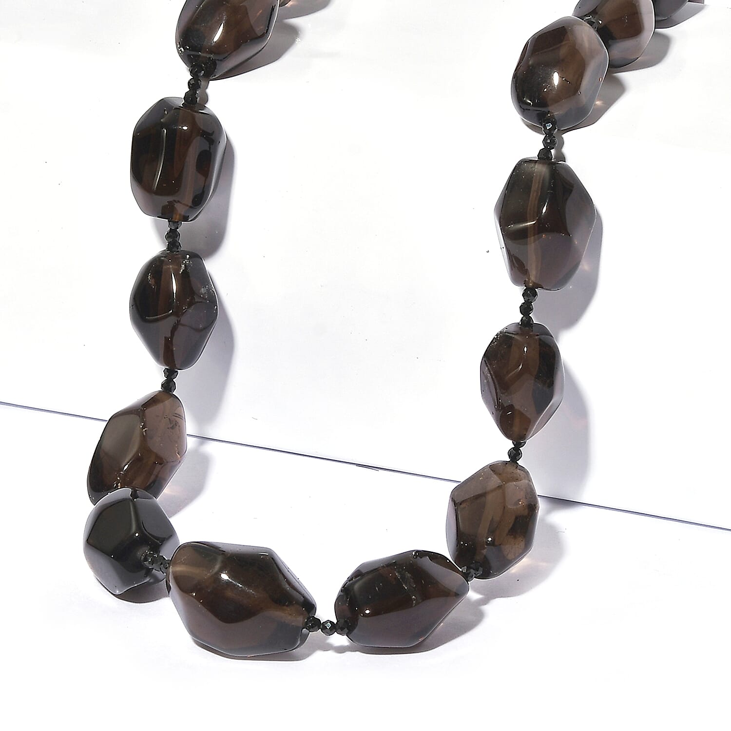 EverTrue Smoky Quartz and Thai Black Spinel 450.00 ctw Beaded Necklace in Platinum Over 18 Inches